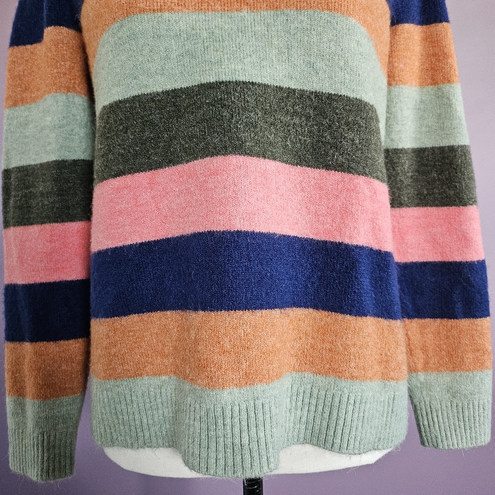 Talbots Multicolor Bold Stripe Acrylic Blend Puff Shoulder Crew Neck Sweater - Picture 4 of 8